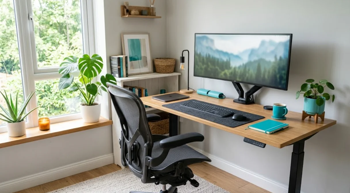 Használt irodaszék és íróasztal home office sarokban