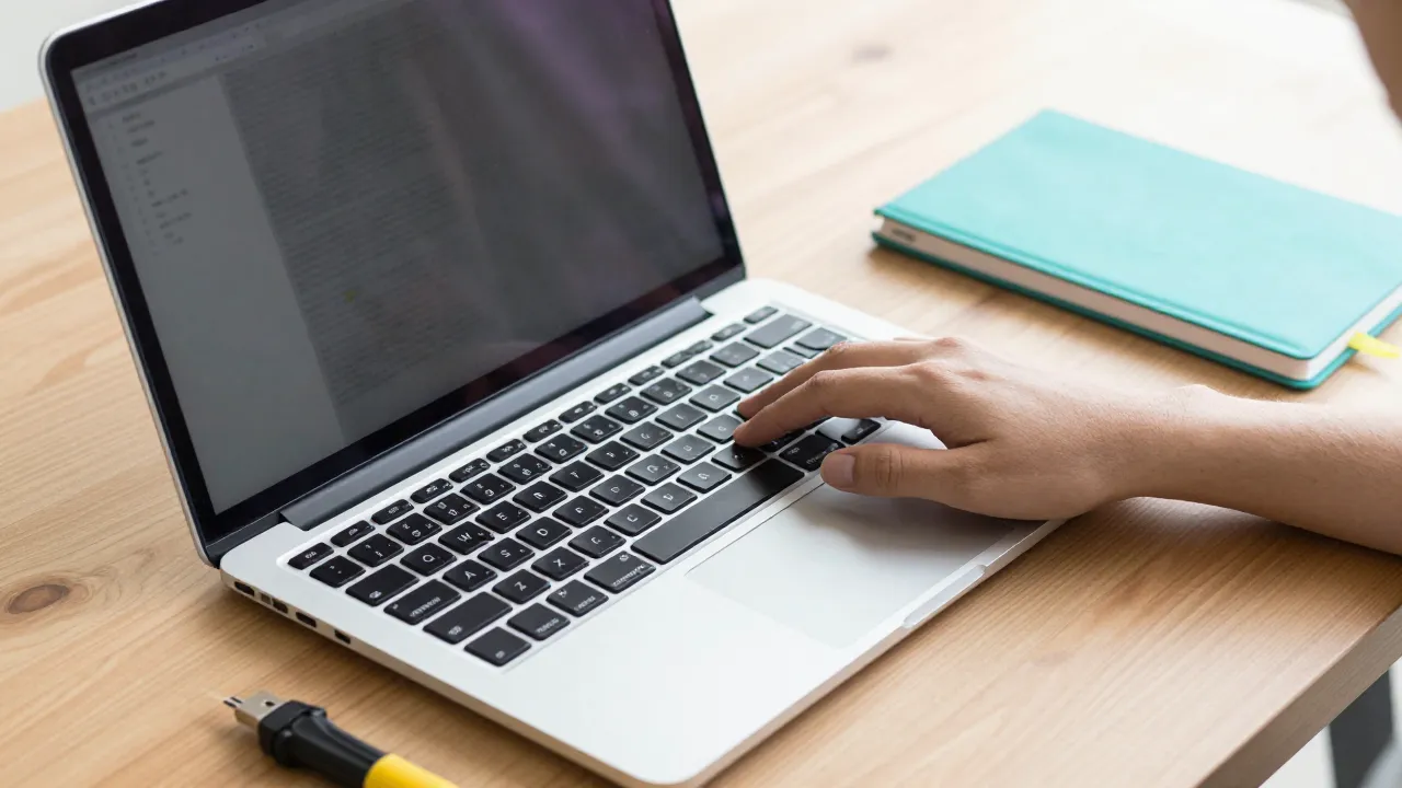 Használt laptop átvizsgálása vásárlás előtt az asztalon