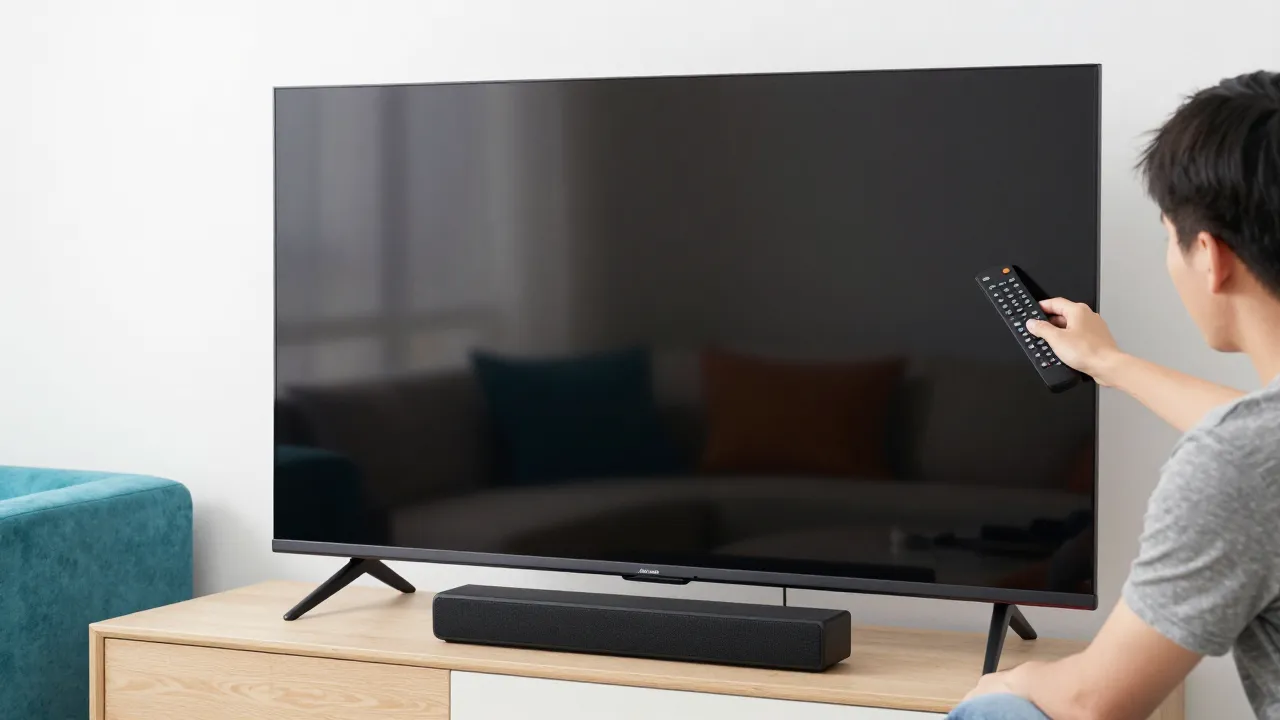 Használt televízió ellenőrzése vásárlás előtt a nappaliban