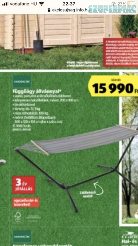 Gardenline függőágy kerettel