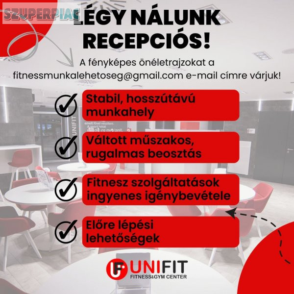 Fitness központba ügyviteli asszisztens