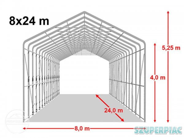 8x24x4m Wikinger raktársátor/ 720g/m2 Tűzálló ponyva