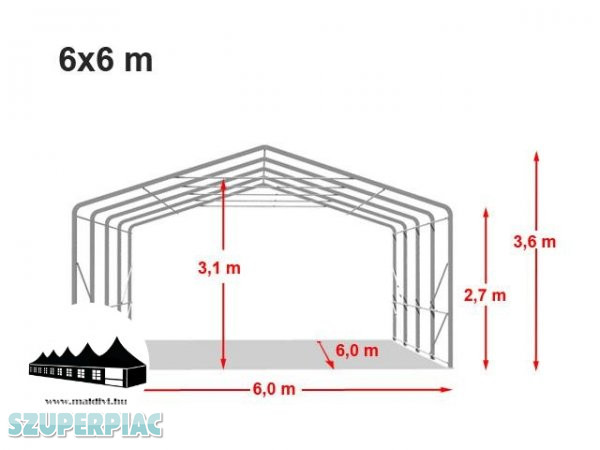 6x6x2, 7m Wikinger raktársátor/ 720g/m2 Tűzálló ponyva