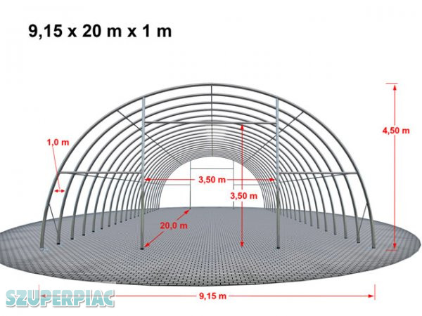 Hangár 9, 15x20m 4, 5m magas / 720g/m2 PVC / Tűzálló / 1m szerke