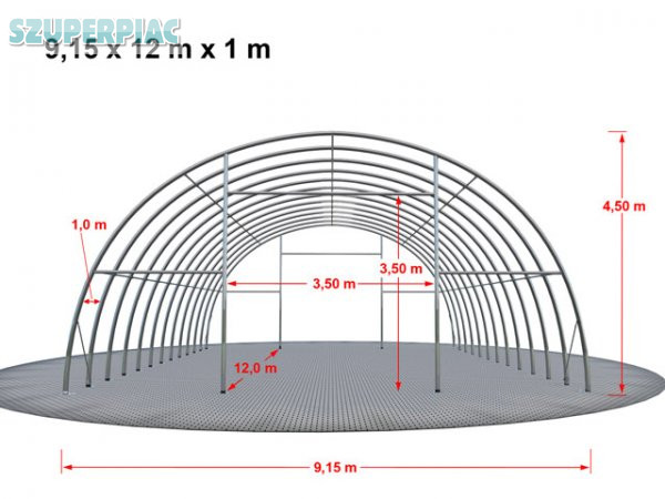 Hangár 9, 15x12m 4, 5m magas / 720g/m2 PVC / Tűzálló / 1m szerke