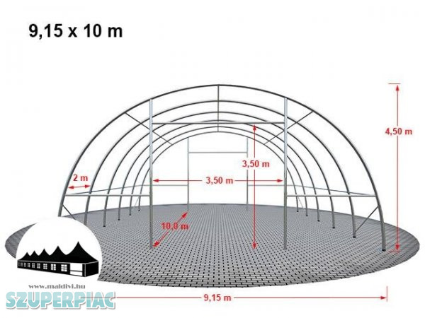 Hangár 9, 15x10m 4, 5m magas / 720g/m2 PVC / Tűzálló