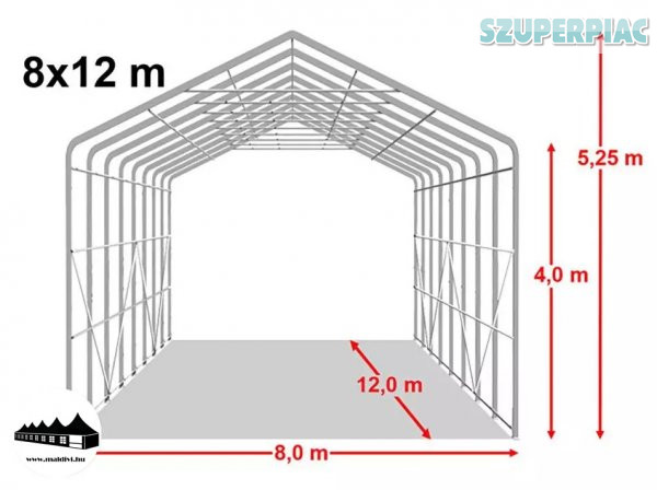 8x12x4m Wikinger raktársátor/ 720g/m2 Tűzálló ponyva