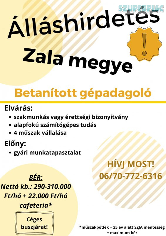 Zala megye - Betanított gépadagoló