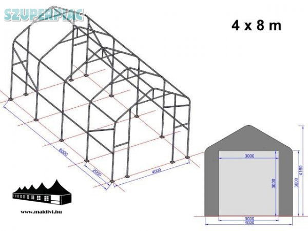 4x8x3m Everest csarnoksátor - 720g/m2 Tűzálló ponyva