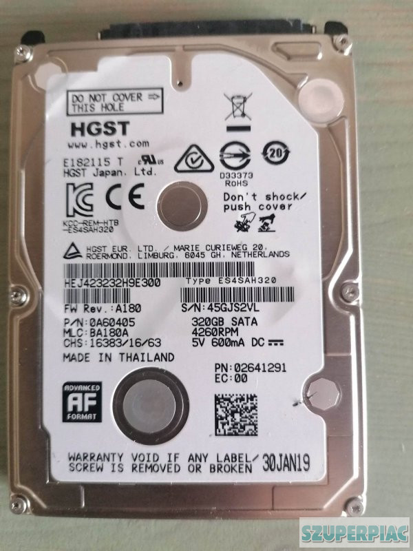 ÚJ Gyári laptop winchester HGST HEJ423232H9E300 320GB SATA 2, 5 