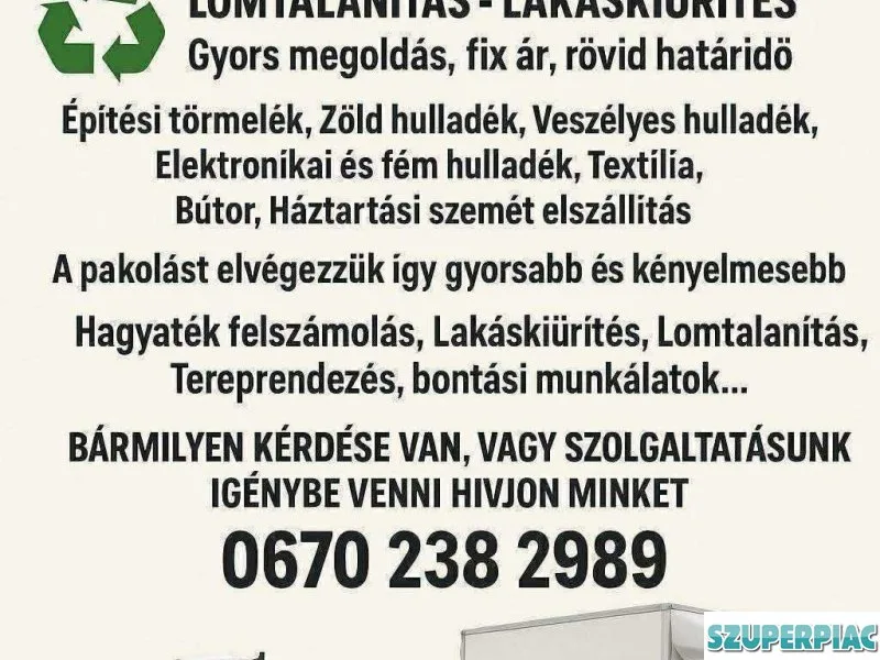 Sitt és szemét szállitás Hagyaték kiürítése