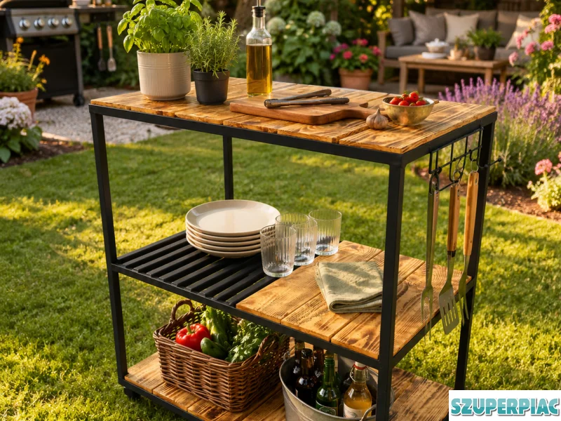 Kerti zsúrkocsi grill kocsi