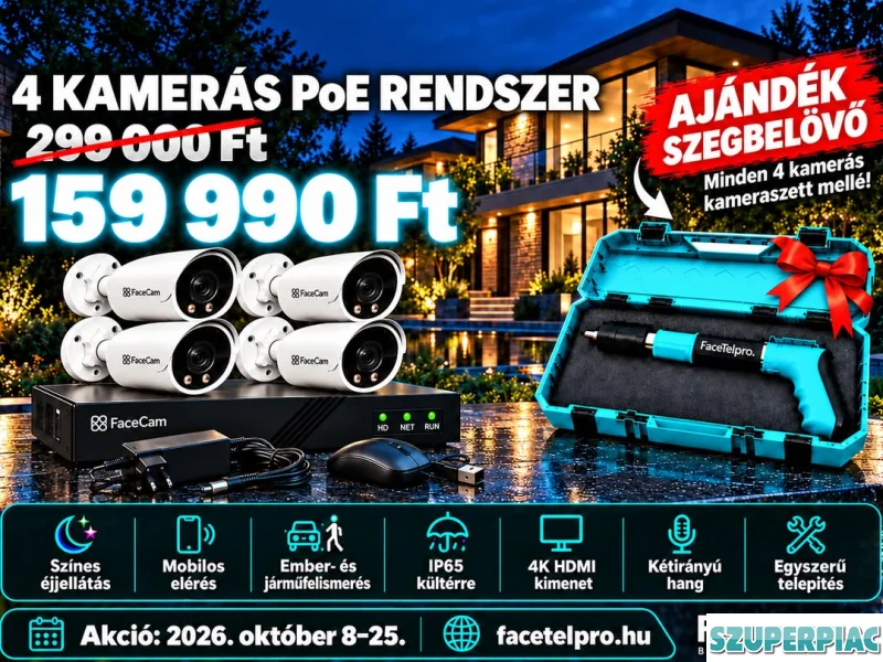 4 kamerás 5MP PoE kamerarendszer NVRrel ajándékkal