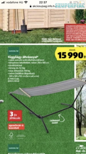 Gardenline függőágy kerettel