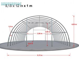Hangár 9, 15x12m 4, 5m magas / 720g/m2 PVC / Tűzálló / 1m szerke