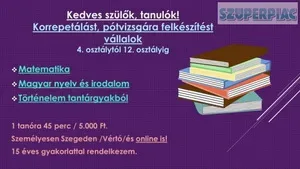 Matematika,  magyar és történelem korrepetálás